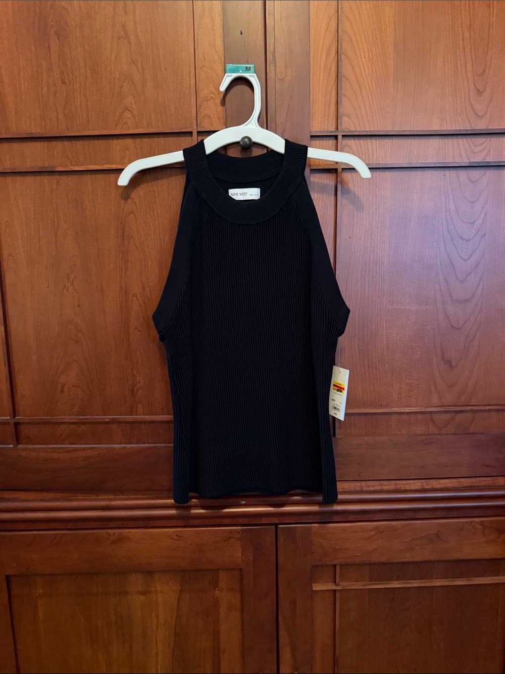 Nine West Black Ribbed Halter Tank Top